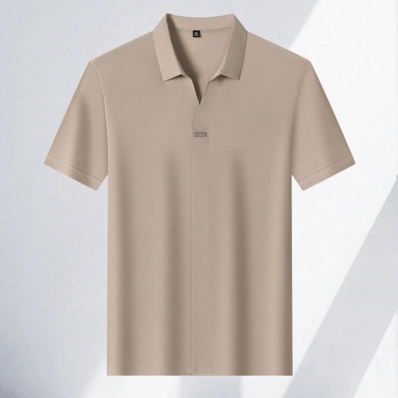 Men's Casual and Fashionable Solid Color Short Sleeved Polo Shirt Comfortable Versatile Summer T Shirt