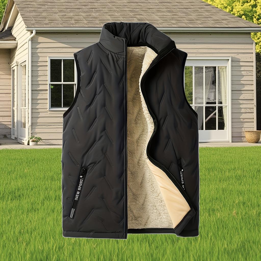 Men's Zip-Up Athletic Vest Black/Beige Autumn Warm Vest Male Padded Coats Loose  Sleeveless Jackets Winter Vest