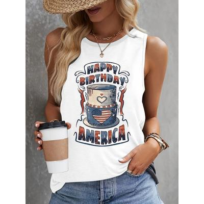 America Happy Birthday Printed Tank Top For Women Summer Everyday Casual Tank Top Street Fashion Sleeveless T-shirt For Women