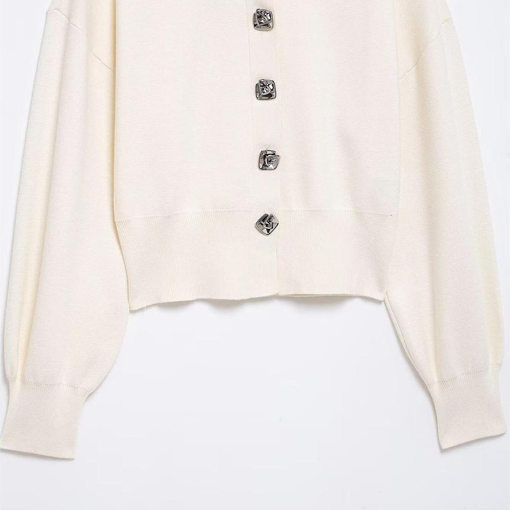 Spring 2025 Women's Chic Buttoned Knit Cardigan & High Waist Midi Skirt Set