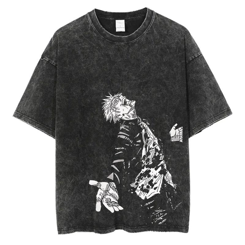 Anime Jujutsu Kaisen Gojo Satoru Anime Washed T Shirt Summer Vintage Men Women Cotton Casual Tee Top