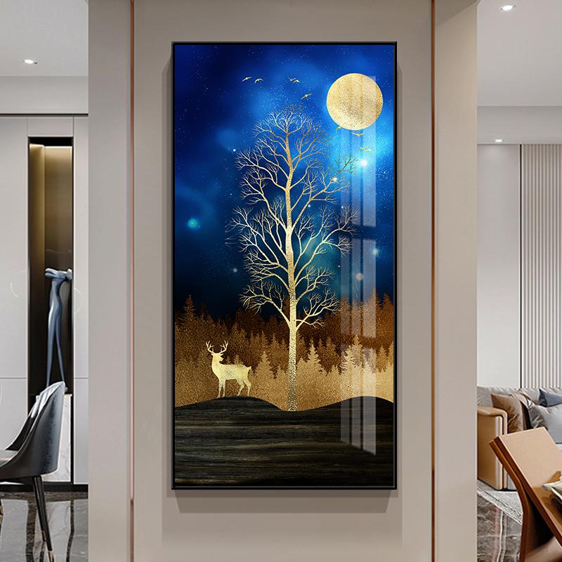 Golden Luxury Landscape Canvas Poster Tree Deer Birds Wall Art Painting Nordic Print Decorative Picture Living Room Home Decor