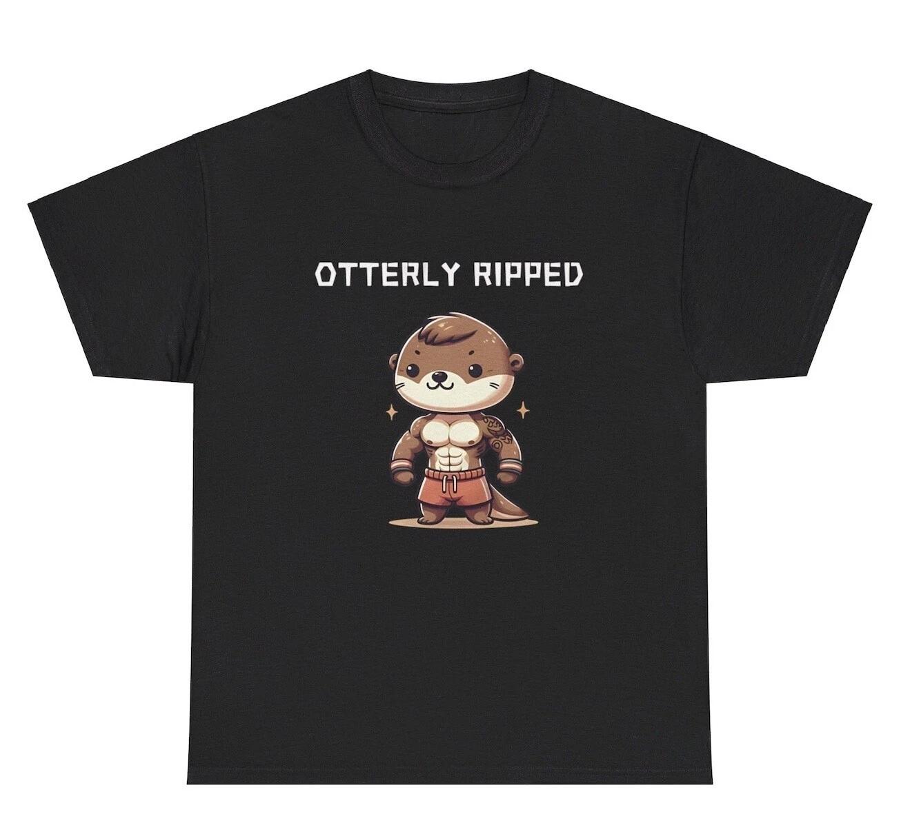 Otterly Ripped Otter Muscles Gym TShirt Funny Bodybuilding Cover Working Out Tee 3XL