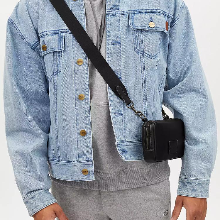 Coach Carrier 18 Solid Color Nameplate Zipper Closure Calfskin Camera Bag Women Shoulder Bag Bronze Black CM170-QBBK