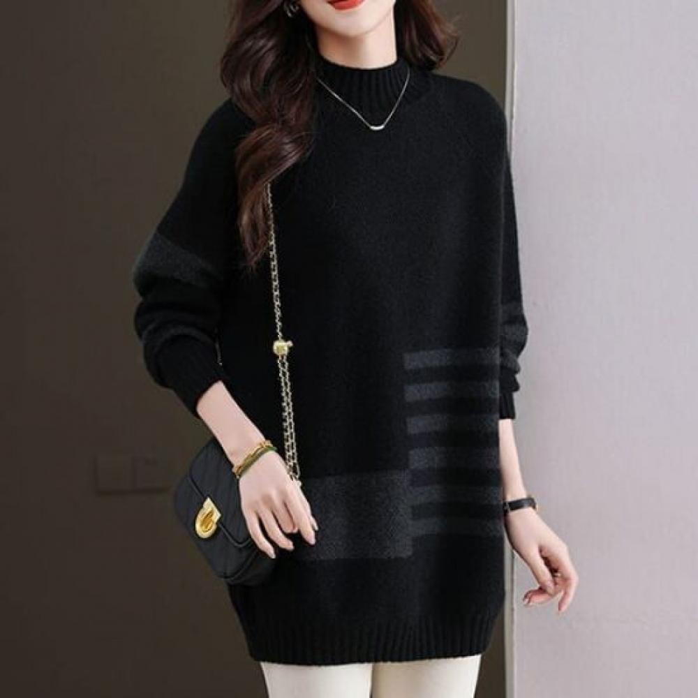 Navava Men S Color Block Warm looSe Fit Mock Neck Long Sleeve Knit Top Nk3403
