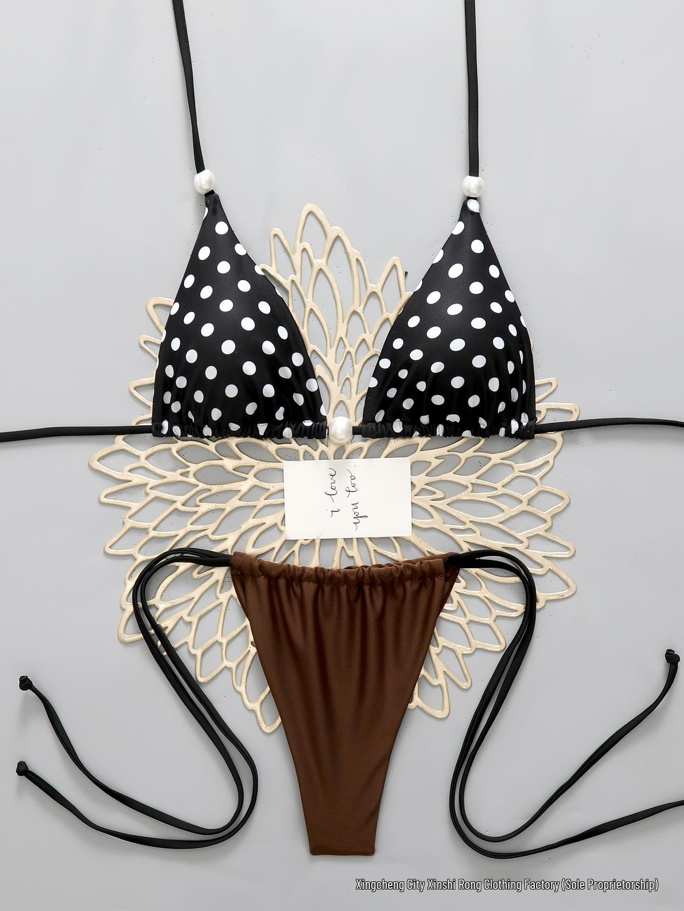 Ретро Бикини в горошек: Сексуальный стринги и бюстгальтер для женщин Large