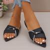 Fashion Women's Stylish Pointed Open-toed Metal Buckle Sequined Soft-soled Sandals with Low Heels and Comfortable Elegant Flat Flats