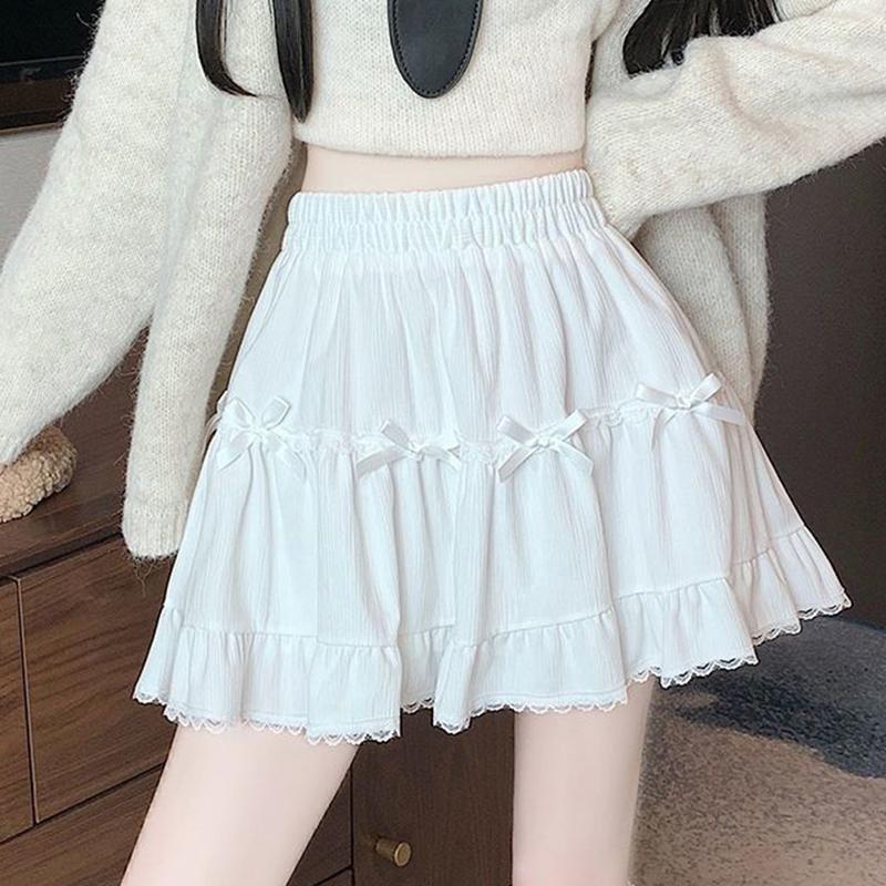 

Милая кружевная юбка-бантик с бантом, женская плиссированная корейская юбка с высокой талией, шикарная пышная юбка, модная красивая стильная лоскутная однотонная студенческая юбка M белый