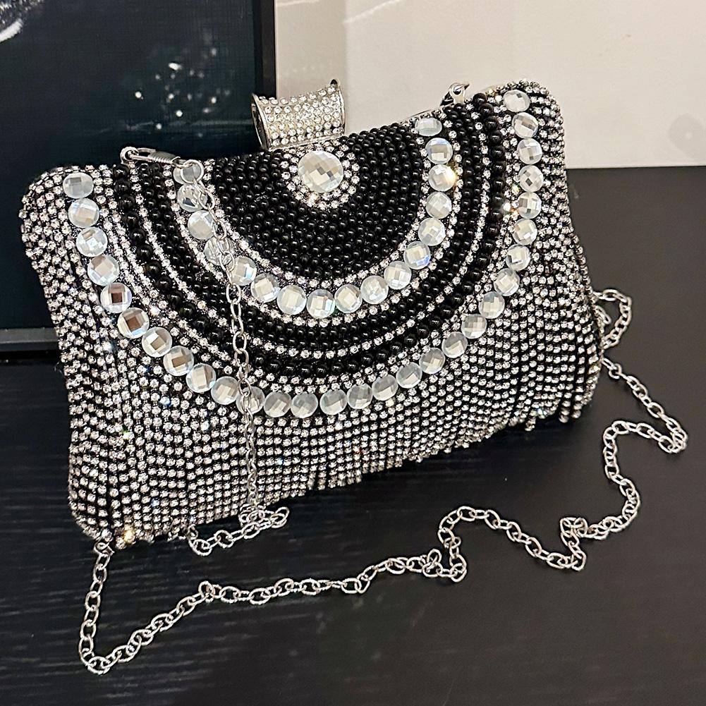Women Rhinestones Tassel Shouder Bag with Chain Metal Snap Sling Bag Luxury Satchel Bag Female Wedding Club Bag
