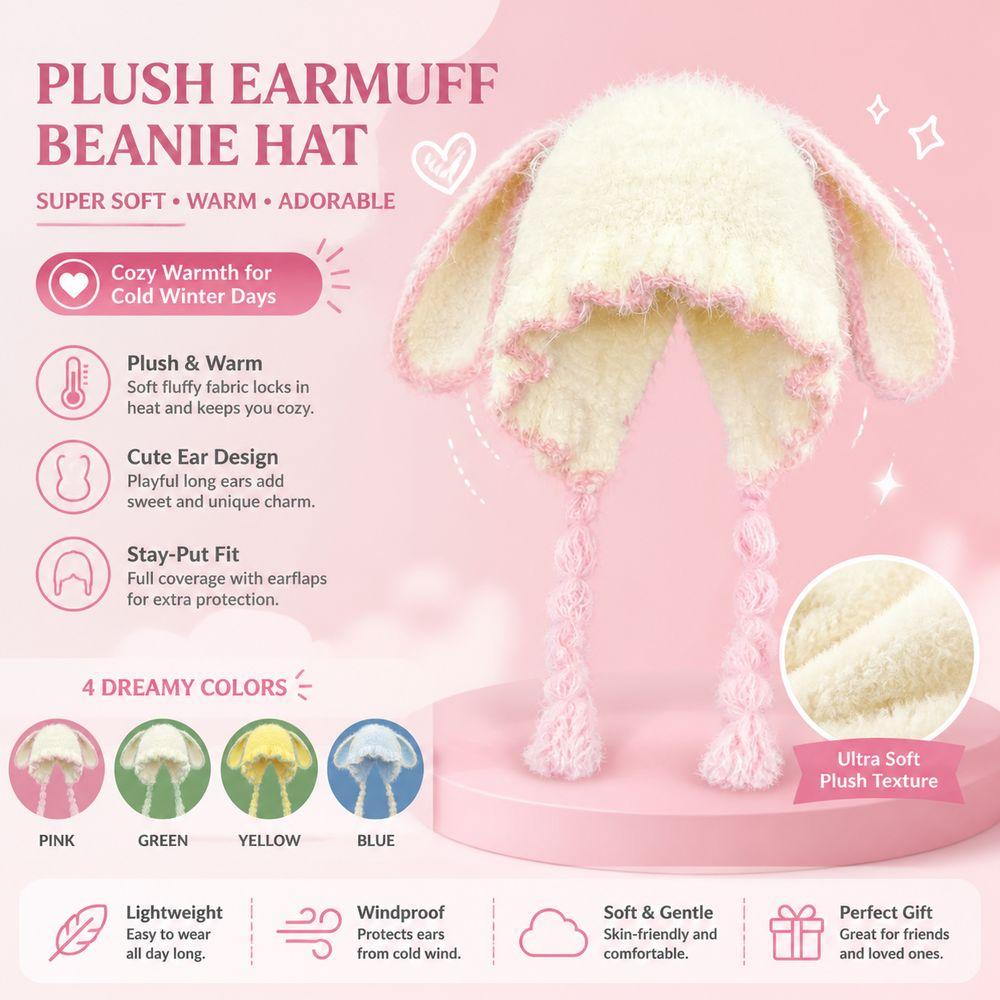 Soft Plush Bunny Ear Hat Fuzzy Texture Plush Winter Hat Convenient to Use Earflap Beanie Hat Women