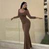 Women's Casual Long Sleeve High Waist Slim Camisole Dress Long