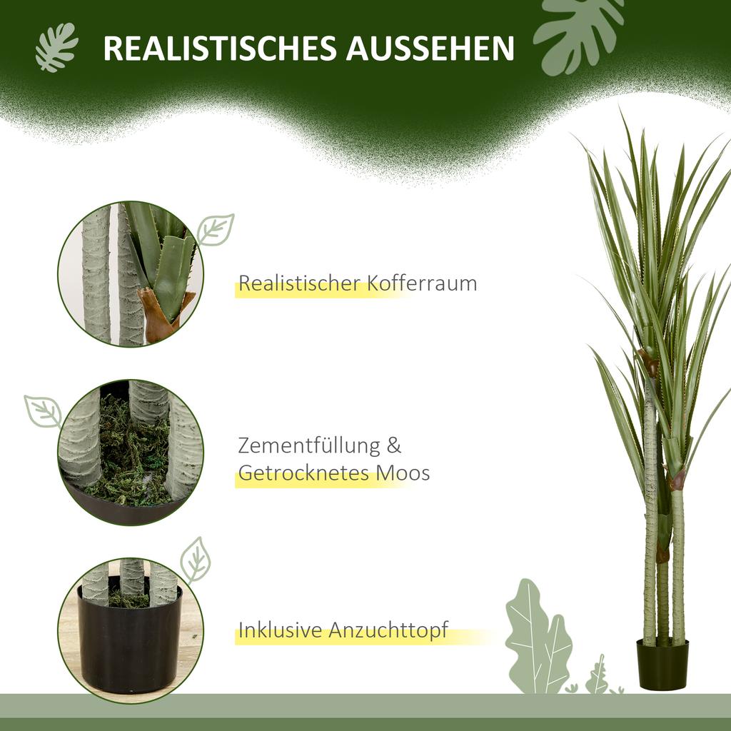 Artificial Yucca Large 190cm Artificial Plant, Plastic Artificial Plant In Pot, 17 X 17 X 190 Cm Emerald Green