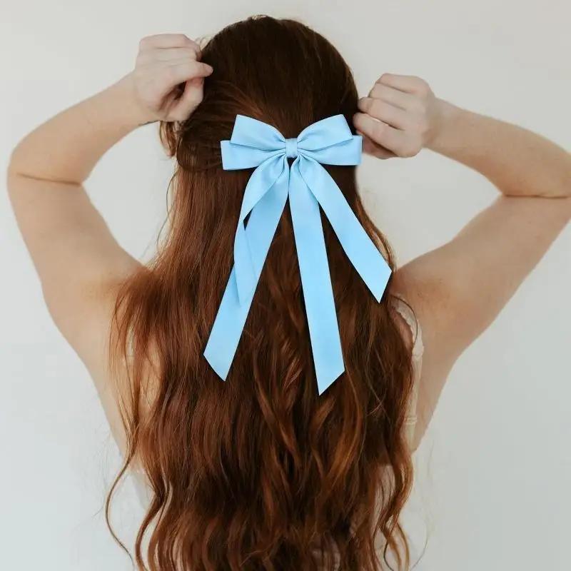 Fashion Fabric Ribbon Bow Hairpin For Women Girls Hair Clips Solid Color Bow Hair Accessories