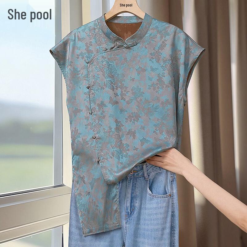 ShePool New Chinese Style Stand-Collar Jacquard Shirt M