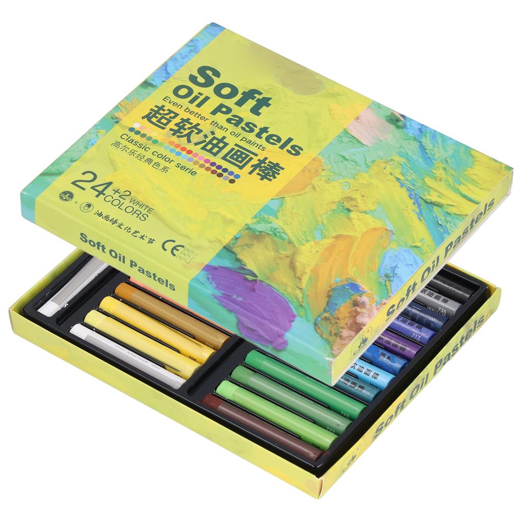 26pcs Oil Pastels 24 Colors Glossy Soft Touch Safe Reliable Practical DIY Making Coloring