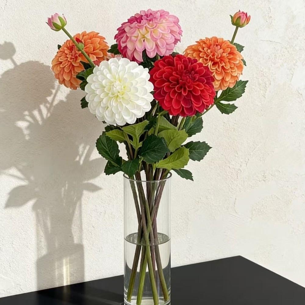 Pink Artificial Dahlia Flowers 2 Heads Artificial Faux Plants  Home Decoration