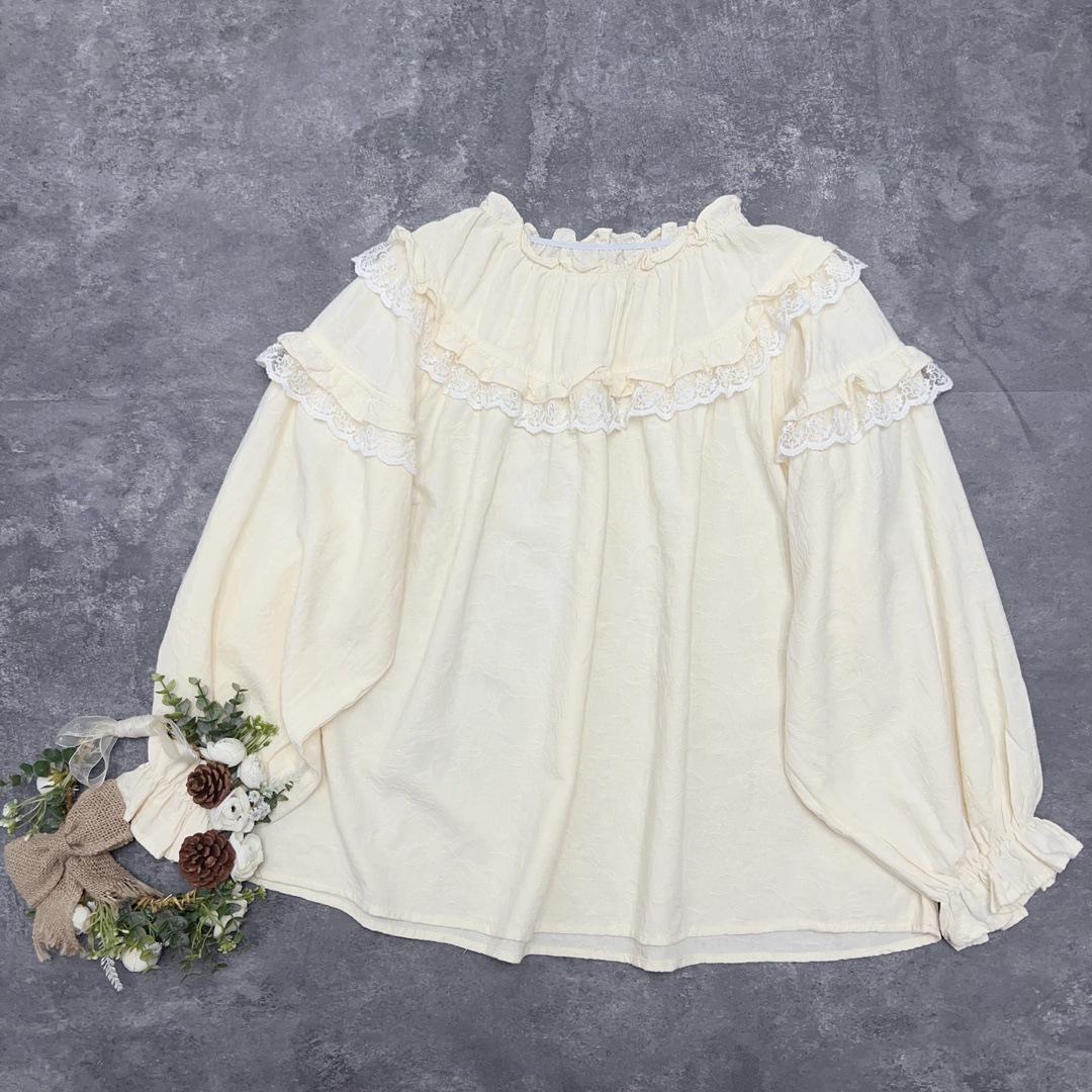 

Пуловер Johnature Fungus Edge, жаккардовый топ, лесная кружевная хлопковая рубашка, весенняя милая кукла, свободные повседневные женские рубашки One Size бежевый