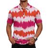 Men’s Short Sleeve Polo Shirt with Abstract Tie Dye Print Classic Button Down Collar Casual Fit Top Tee