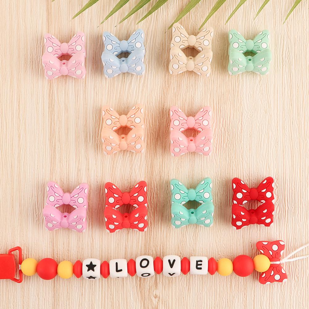 Kovict 6pc Bowknot Silicone Beads For Jewelry Making Food Grade Mini Bow Tie Beads DIY Pacifier Chain Accessories