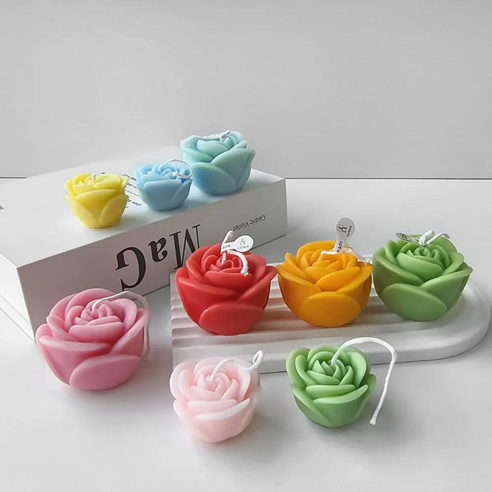 3 Sizes 3D Rose Silicone Candle Mold DIY Aromatherapy Flower Soap Resin Plaster Mould Handmade Craft Supplies