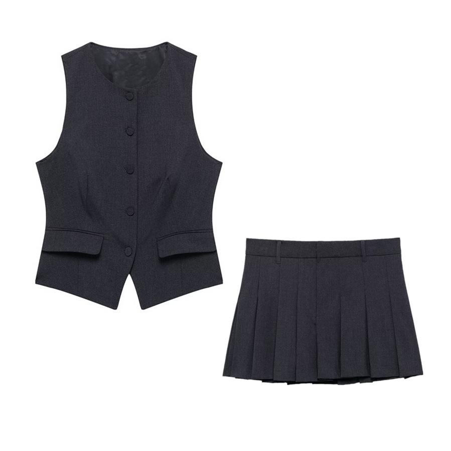

2025 Spring Women s Slim Fit Sleeveless Vest & Pleated Culottes Set Large