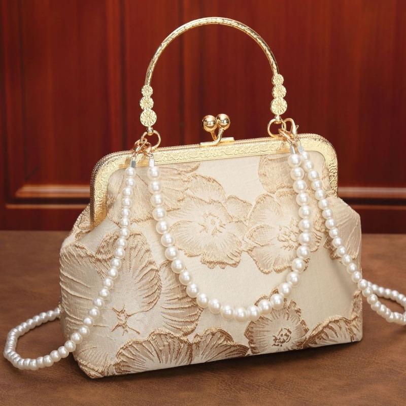 Cheongsam bag temperament elegant dinner clip bag solemn portable mouth gold bag pearl bag crossbody