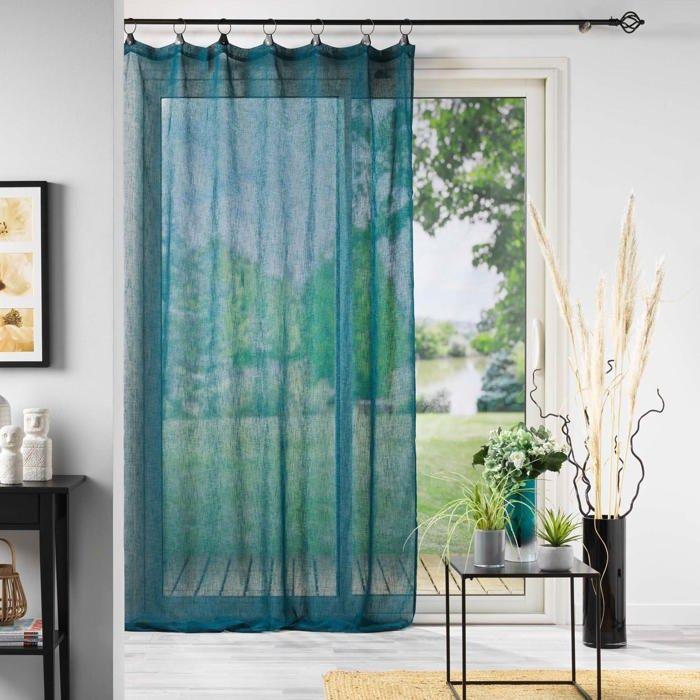 Panneau a Anneaux Rideau Voile 140 X 240 Cm Linkae Bleu