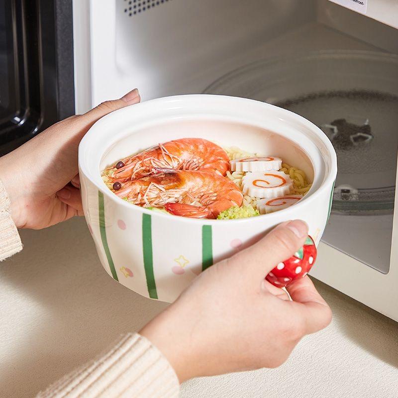 Süße Keramik-Ramen-Schüssel mit Deckel, Nudelsuppenschüssel für Zuhause & Studenten