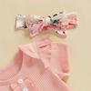 Baby Girls 3PCS Pants Sets Flying Sleeve O Neck Romper Floral Flared Pants Headband Sets