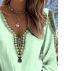 Lady's Vintage Western-style Printed Blouse, V-neck Long Sleeves, Suitable for Summer Vacations and Outdoor Gatherings