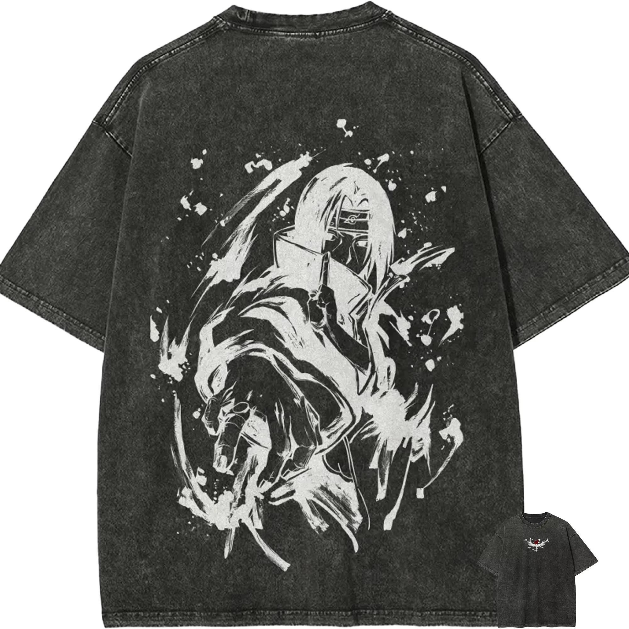 

Naruto Itachi Uchiha T Shirt Ink Splash Style Vintage Acid Wash Streetwear comfortable Retro Anime Graphic Men Tees Clothing 2XL