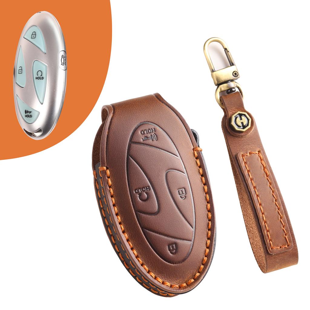 Applicable to modern imported car key cover, intelligent remote control bag, key chain, real cowhide hand-sewn key case