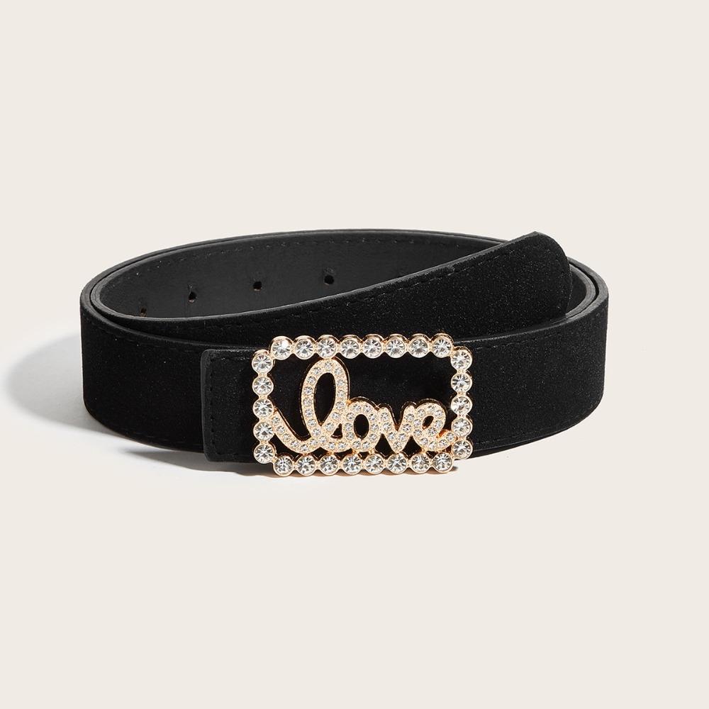 

Maillard Style Suede Leather Belt Rhinestone Love Buckle Luxury Design Women Waist Belt Frosted Versatile Jeans Belt чорний