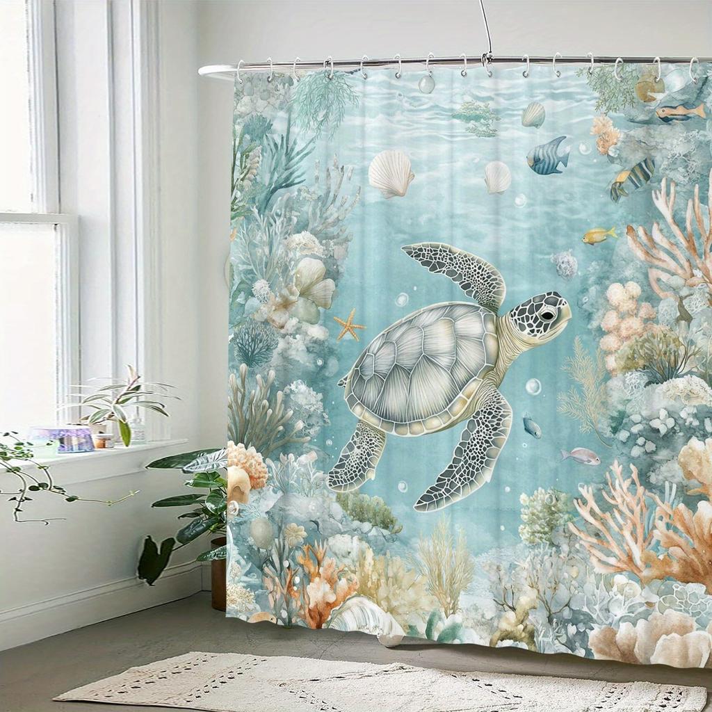 Tropical Sea Turtles Shower Curtain - Water-Resistant Fabric for Bathroom - Perfect for Ocean and Beach Lovers