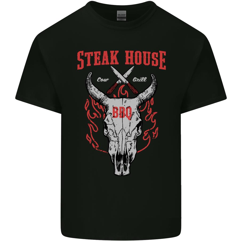 Steak House Bbq Cow Skull Grill Beef Food Unisexs Light Cotton Tshirt
