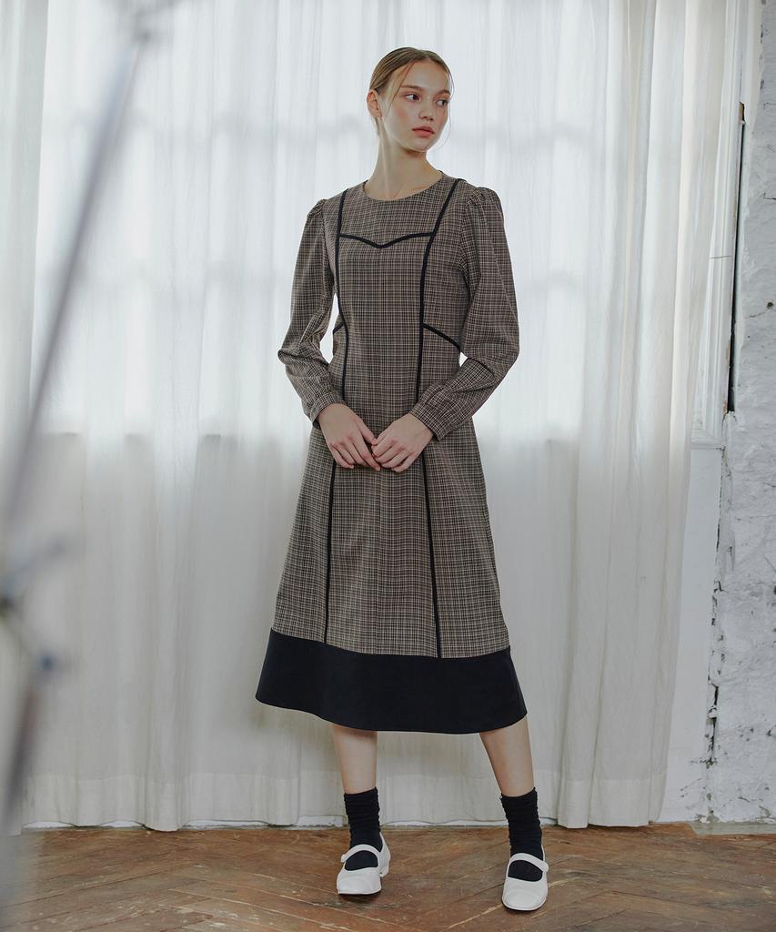 Etmont Color Block Line Dress Brown