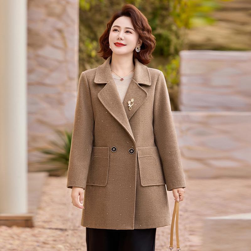 

2026 Spring Casual Mid-Length Coat for Middle-Aged and Elderly Women with Suit Collar 5XL (155-165 lbs)
