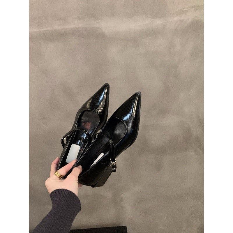 Chaussures simples à talon moyen-haut pointues noires, tempérament français, chaussures pour femmes, printemps, automne, hiver, Mary Jane, chaussures de soirée