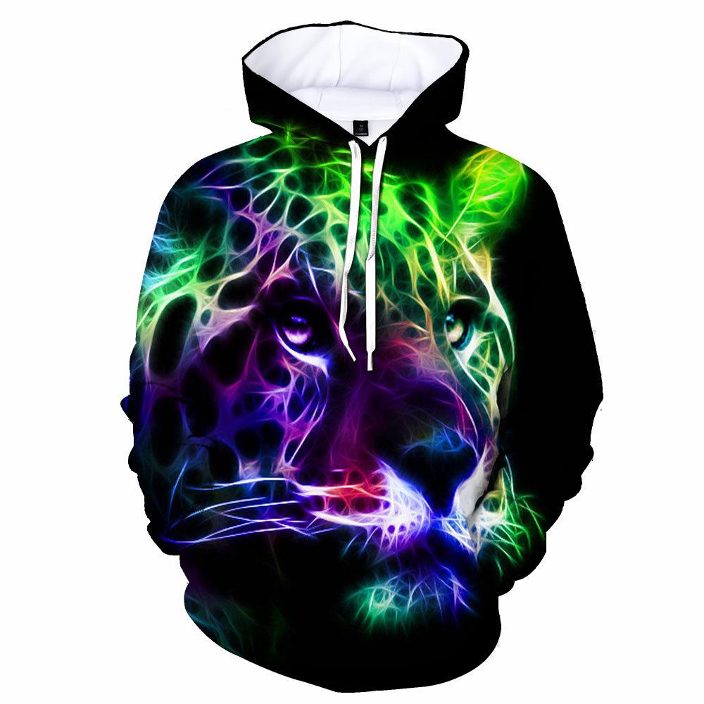 2026 3D Digital Print Men's Hooded Sweatshirt with Tiger Pattern