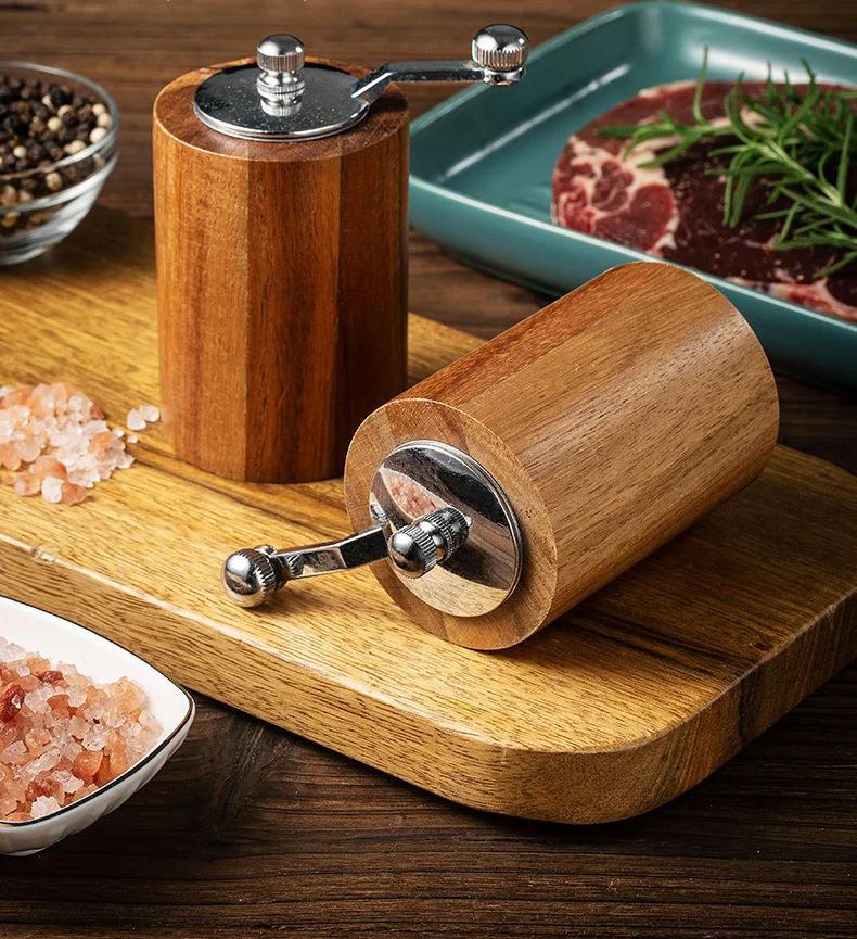 Manual Salt and Pepper Grinder Set Home Wooden Spice Black Pepper Grinding Bottle Adjustable Thickness Kitchen Grinding Gadget