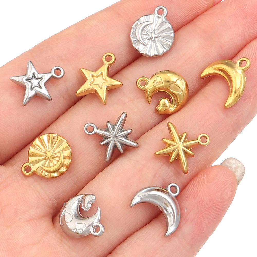 5pcs/lot High Quality Stainless Steel Pendant Star Moon Round Shape Fashion Charms For Jewelry Making DIY Necklace Earrings Gift