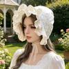 Ruffled Brim Bonnet Hat with Lace Edge and Chin Ties, 55-60 Cm Decorative Headwear for Gatherings and Portraits
