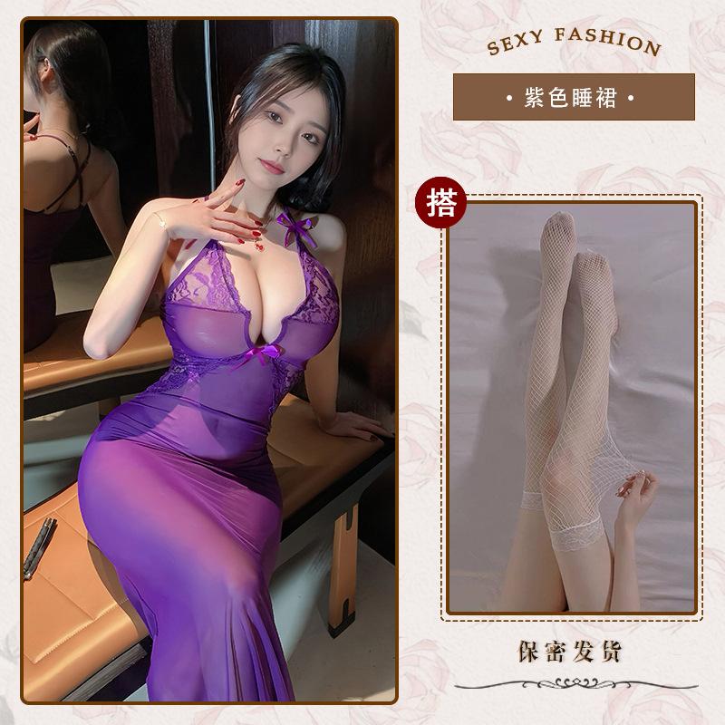 Sexy long dress sexy underwear perspective lace dress night club OL professional uniform nightclub tight