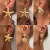 Exaggeration Trendy Shell Starfish Conch Pearl Stud Earrings for Women Charm Retro Summer Beach Vacation Zircon Accessory Gift