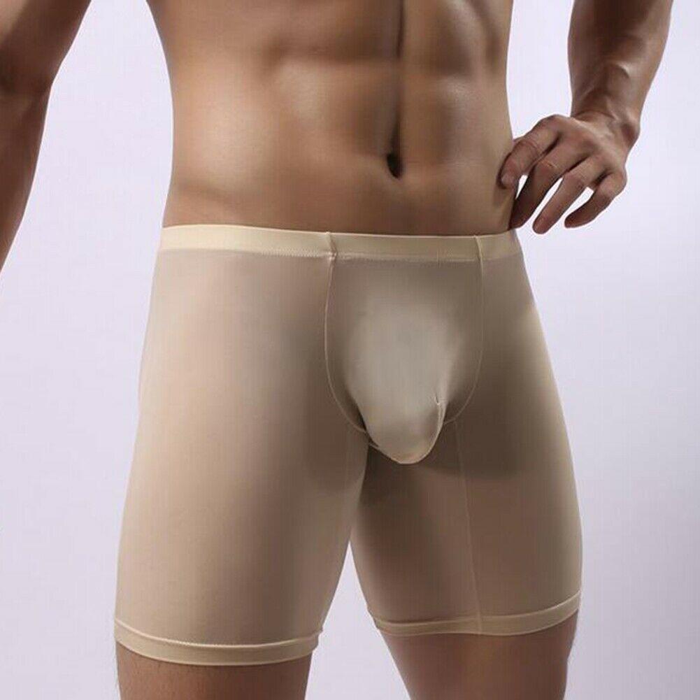 Men Long Leg Boxer Trunk Sport Breathable Bulge Pouch Briefs Ice Silk Underwear