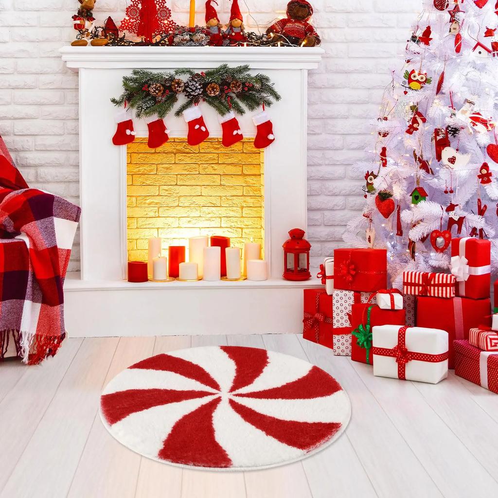 Christmas Candy Floor Mat, Comfortable And Warm Circular Bathroom Rug, Bedroom And Living Room Decorative Item