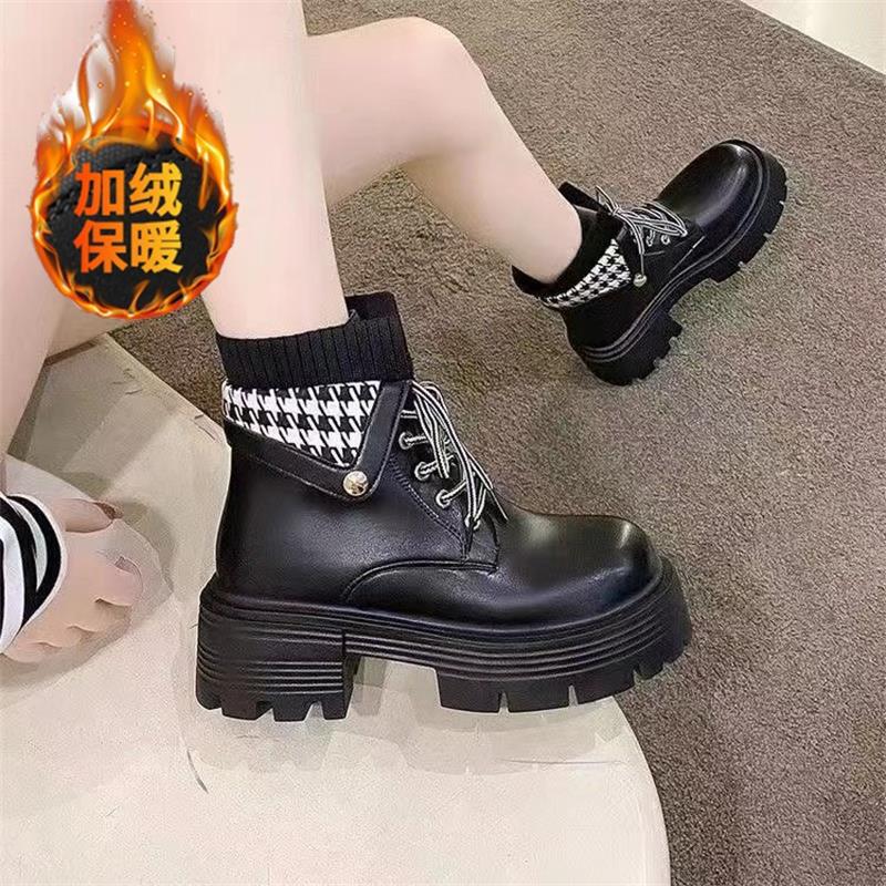 

Ботинки Мартин на платформе в британском стиле, женские из мягкой кожи, новые осенне-зимние 2025 года, на высоком толстом каблуке, универсальные, взрывные короткие ботинки, бархатные 40