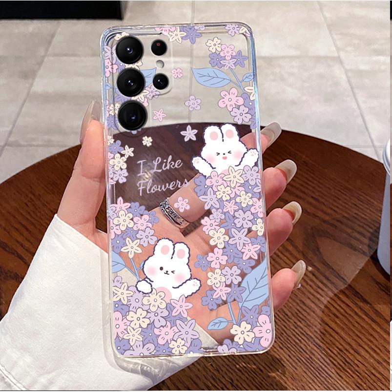 Phone Case For Samsung Galaxy S22 S22 Ultra Plus Luxury Cute Love Rabbit Funny Cat Clear Silicone Protective Soft TPU Back Cover