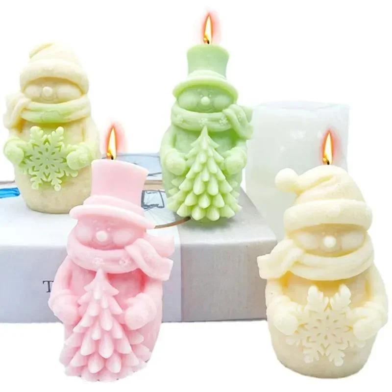 New Cute Hat Scarf Snowman Candle Silicone Mold Hold Snowflake Christmas Tree Plaster Soap Resin Mould HOME Decor Gift 2024