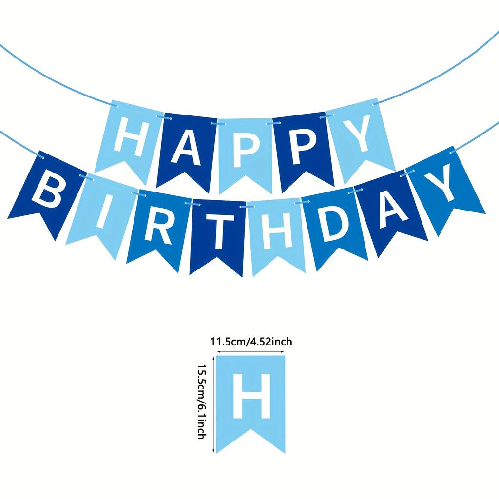 13pcs/set Blue Happy Birthday Banner, Birthday Flag Bunting for Birthday Party Backdrop Decor,Happy Birthday Sign Party Supplies